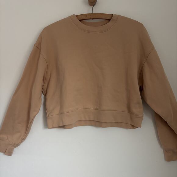 GIRLFRIEND COLLECTIVE 50/50 Cropped Sweatshirt Womens SZ S Tan Organic - Picture 3 of 6